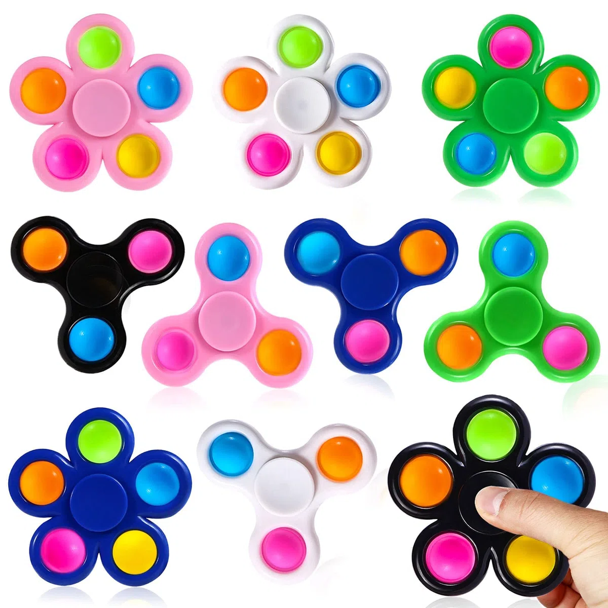 SCIONE 10 Confezioni Fidget Spinners Push Bubble Semplice Giocattolo per Bambini e Adulti, Pop Party Favors Goodie Bag Stuffers Set Giocattoli Sensoriali Fidget ADHD Anti-stress