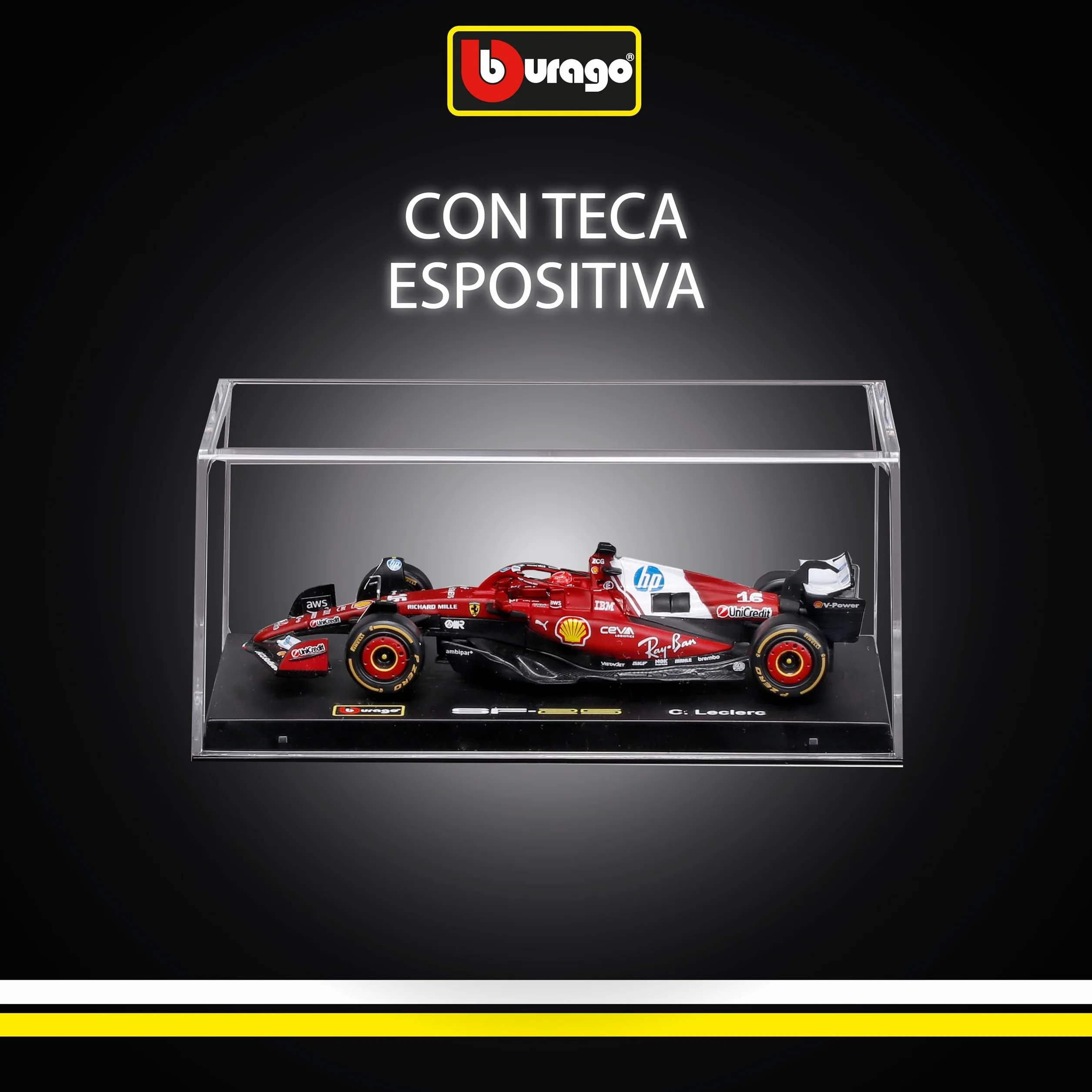 Bburago Ferrari SF-25 F1 2025 #44 Hamilton Diecast 1:43 Replica Dettagliata Teca Basetta Licenza Ufficiale Ferrari