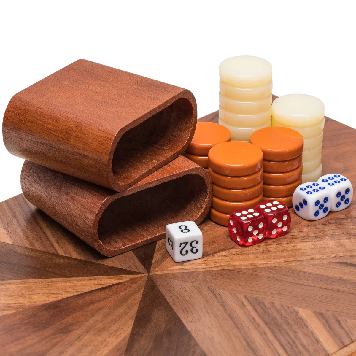 Yellow Mountain Imports, Set Backgammon Intarsiato in Legno, Cascadia con Pedine in Acrilico e Tazze Dadi in Legno, Tabellone 43 cm