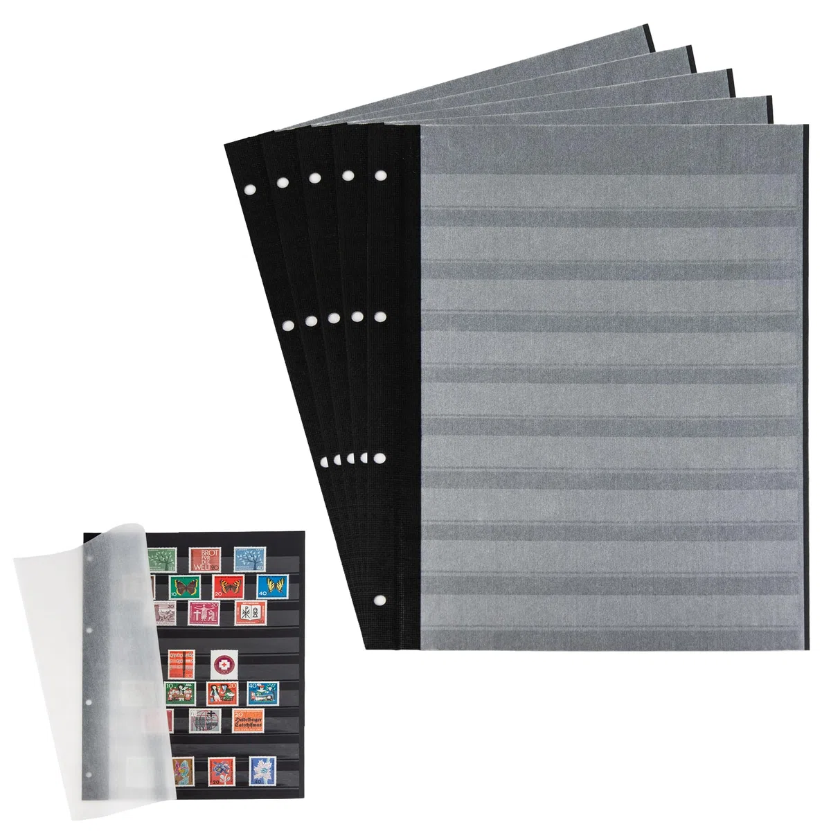 5 Prophila Lighthouse Double Sided Stockbook Pages 9 Clear Strips Black Cardboard