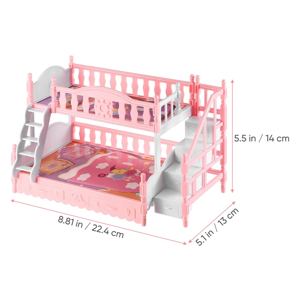 HOMSFOU Letto a Castello in Miniatura 1/12 Per Casa Delle Bambole Mobili Per Bambole Con Doppio Strato Decorazione Realistica E Compatibile Con Accessori Miniatura 8.82X5.51X5.12In