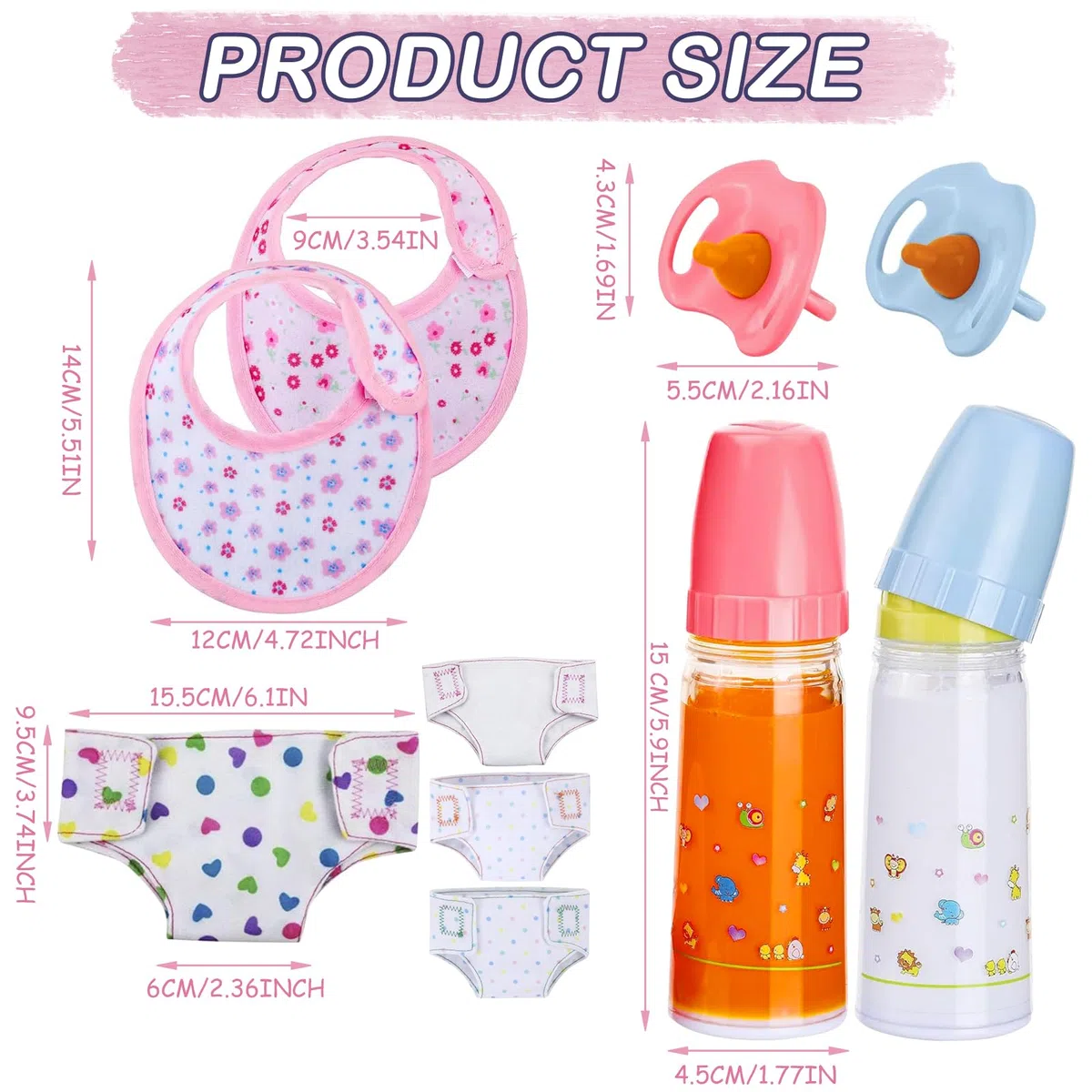 10 Pezzi Biberon Bambola Magico Giocattolo Pannolini Bambole Ciuccio Bambola Bavaglino Accessori Bambole Regali Bambini per Compleanno, Natale, Capodanno