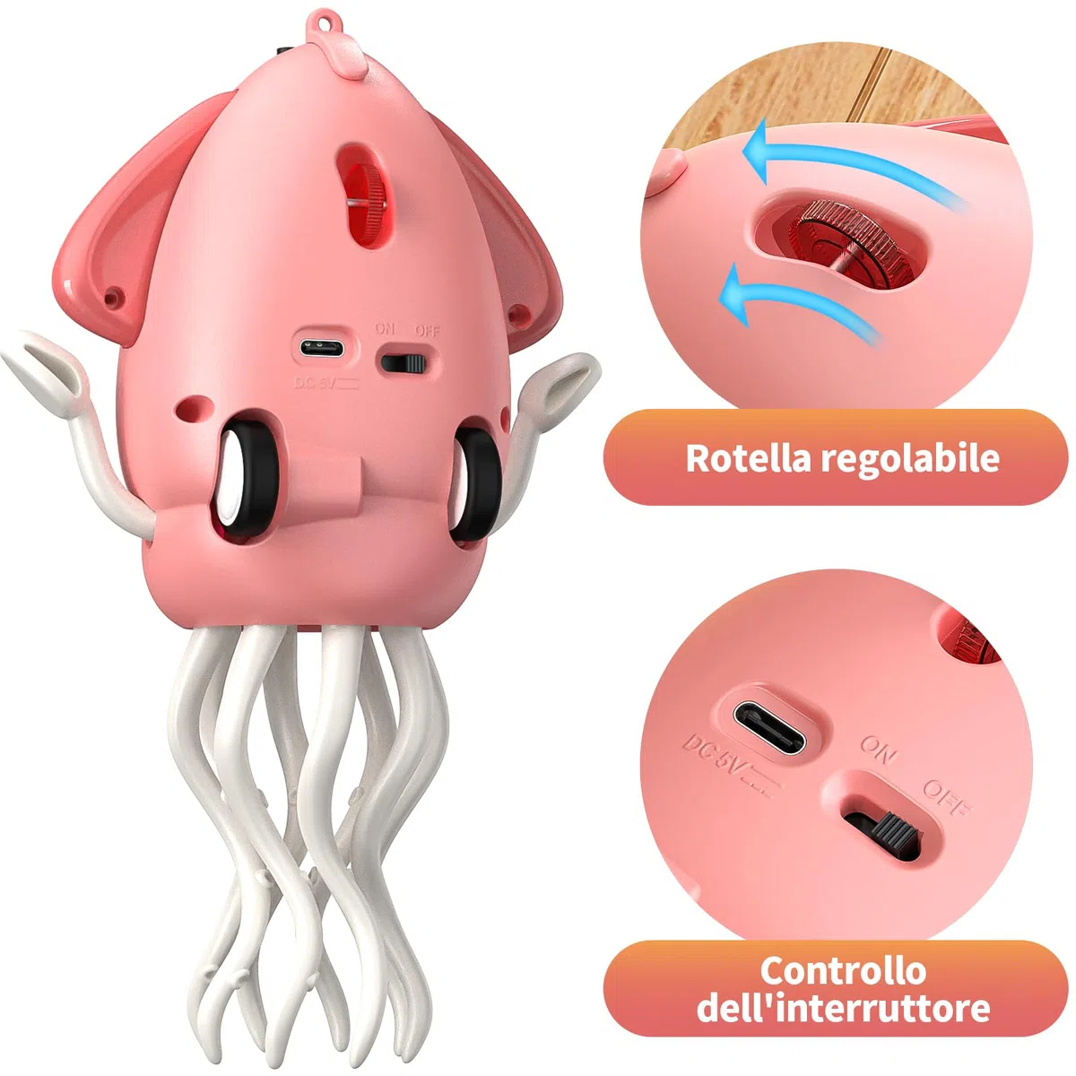 Giocattolo interattivo a forma di polpo, polpo danzante con illuminazione a LED, sistema di evitamento ostacoli intelligente e musica, giocattolo per bambini da giocare a pancia in giù (rosso)