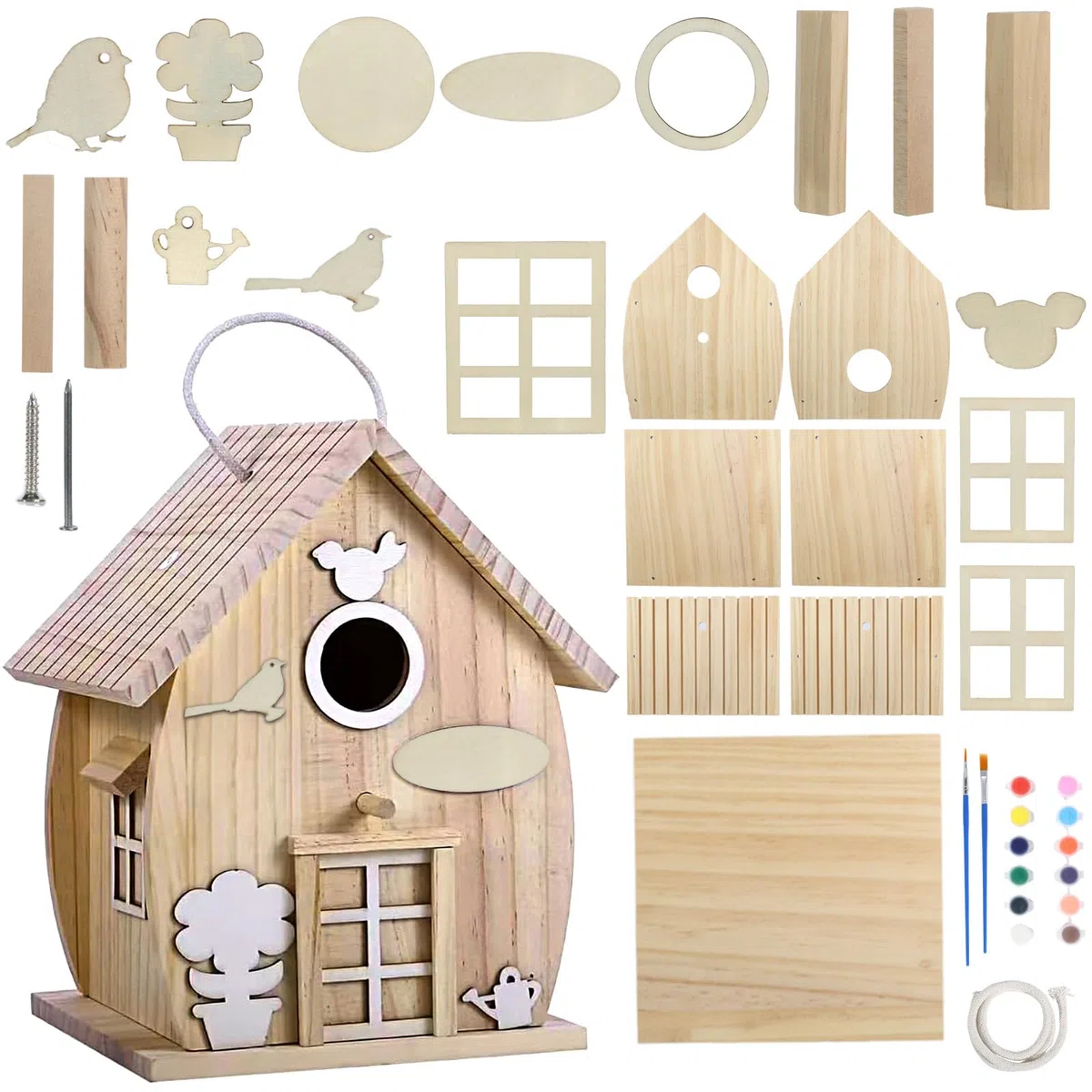 Kit di costruzione casetta per uccelli per bambini, casetta per uccelli da colorare, costruire e decorare cassette nido, set di fai-da-te in legno, kit DIY per bambine, bambini e bambini piccoli