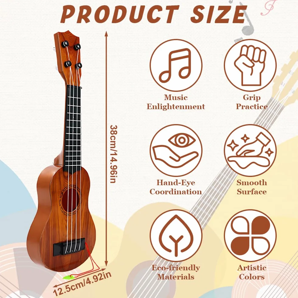 Chitarra per Bambini, 38cm Ukulele Bambini con 4 Corde Regolabili, Chitarra Giocattolo per Bambino Piccoli e Principianti