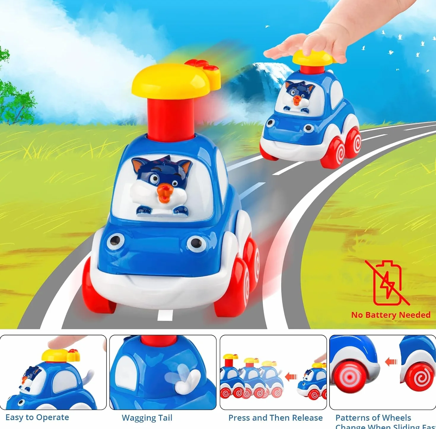 lerrbo 4 PCS Giocattoli auto animali inerziali per bambini di età 1-2|giocattoli per bambini 12-18 mesi|regali di primo compleanno per bambini e bambine