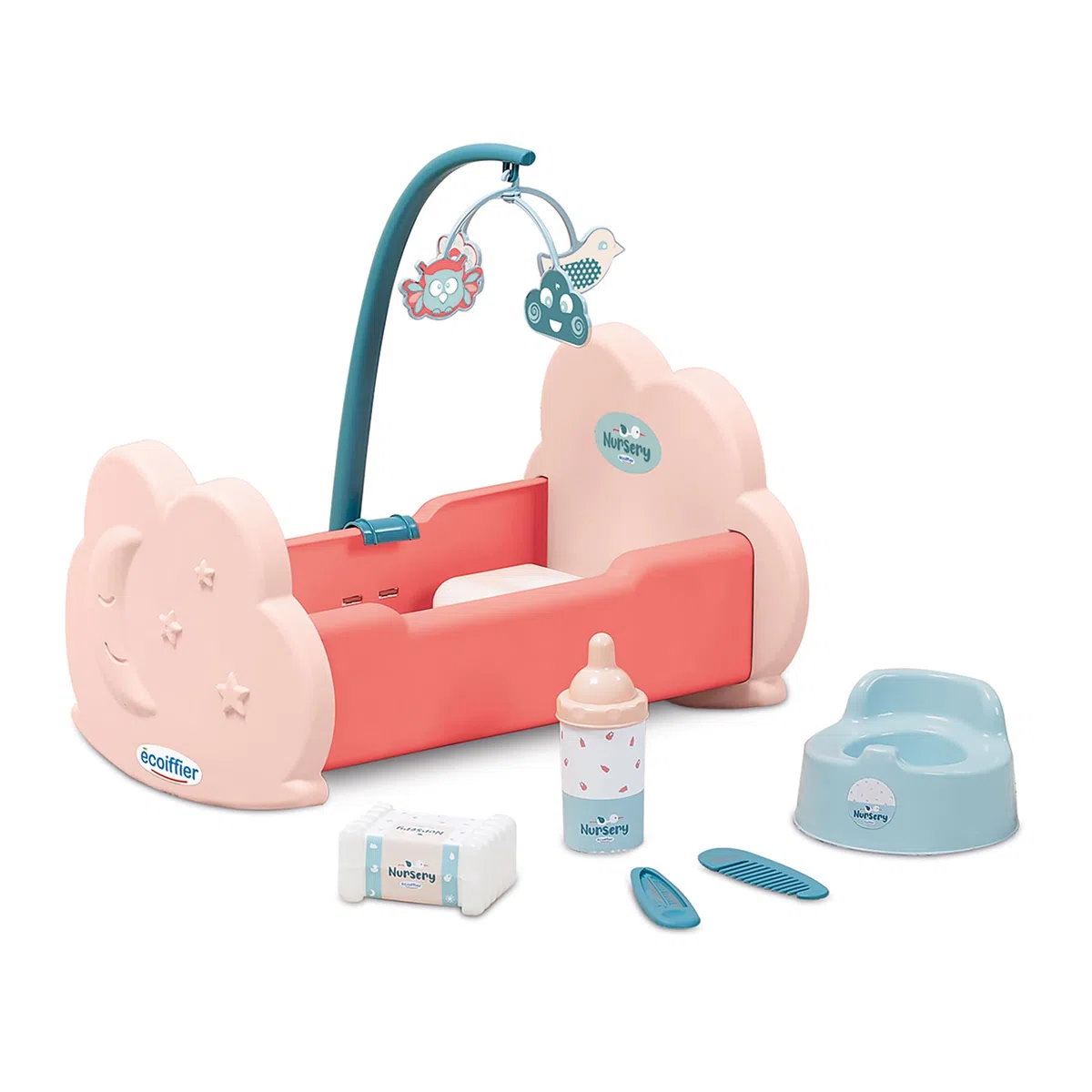 Ecoiffier, Lettino per Bambole in plastica, + 18 Mesi, Tanti Accessori Inclusi, 7900001835