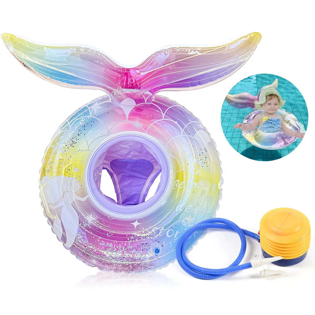salvagente con mutandina, salvagente bambini Con pompa del piede gonfiabile, Con forma di coda sirena per piscina, anello di nuoto in PVC per bambini,