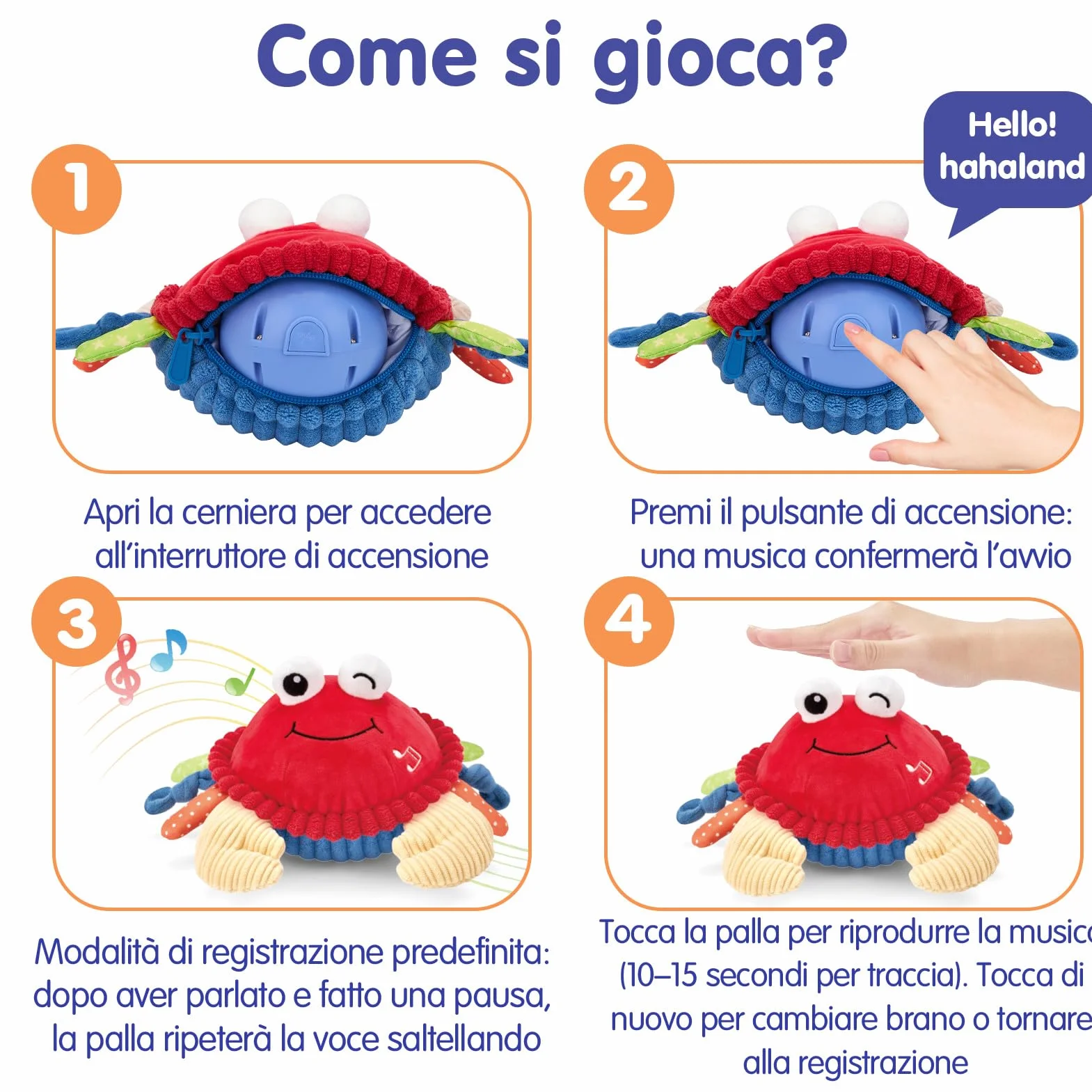 hahaland Giochi Neonato 6 Mesi Granchio Interattivo - Peluche Musicale Giocattolo Gattonare Giochi Bambini 1 Anno - Regalo Neonato per 6 9 12 Mesi