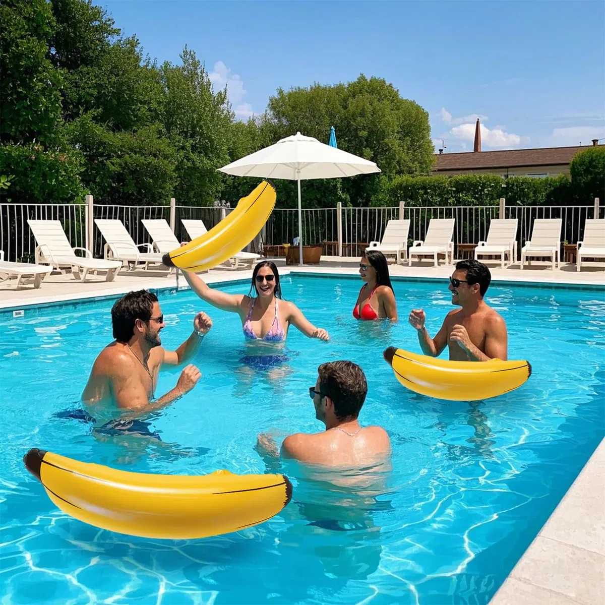 3 pezzi banana gonfiabile 60 cm, Blow-up banane gonfiabili giocattoli acquatici per piscina spiaggia estate decorazione festa Prop decorazione festa festa hawaiana Carnevale
