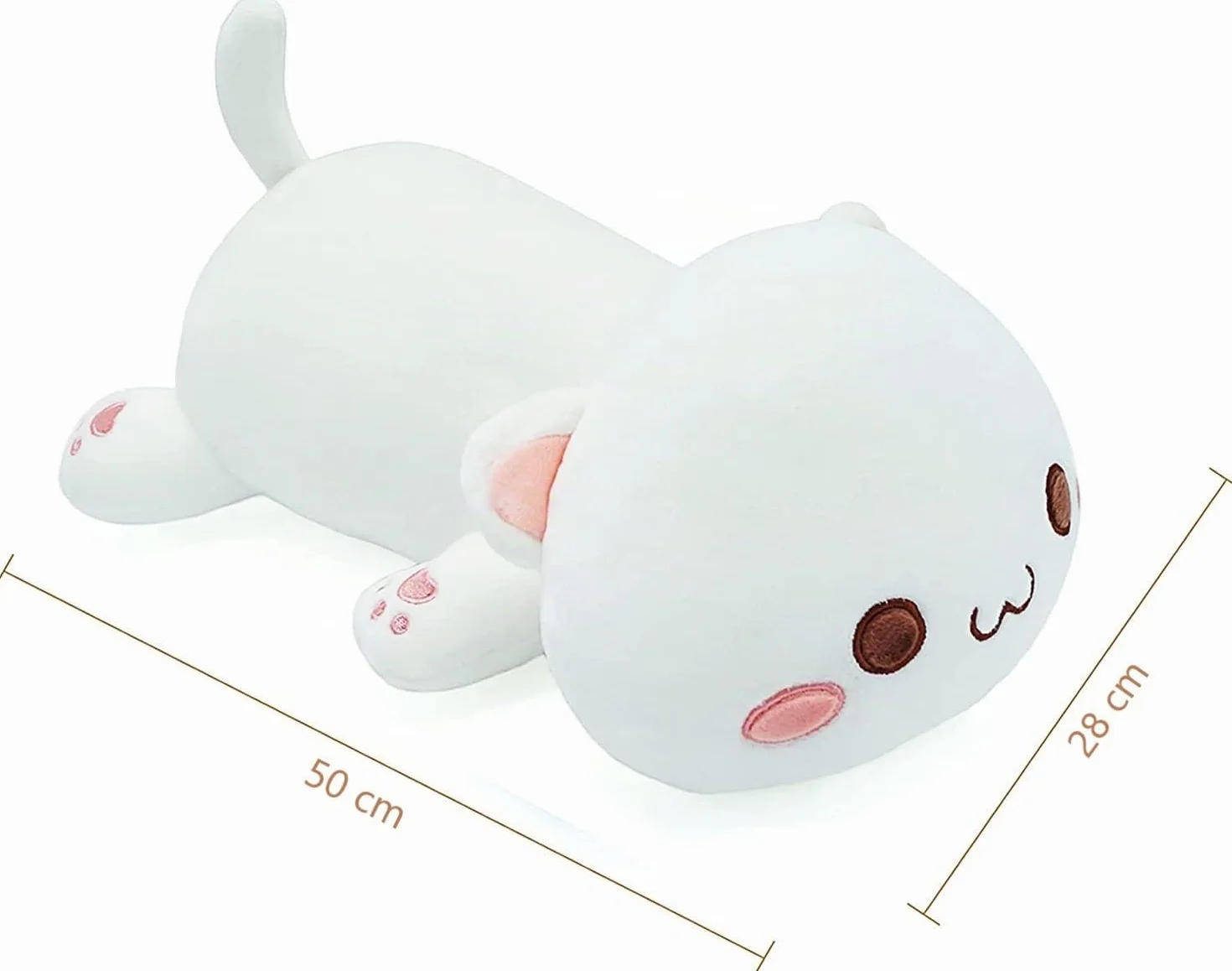 shownicer Peluche Gatto, Kawaii Giocattolo Morbido, Animali di Peluche Gattino, Bambola di Peluche Cuscino, Regalo per Bambini Ragazza 3+ Anni (Bianco, 50cm)