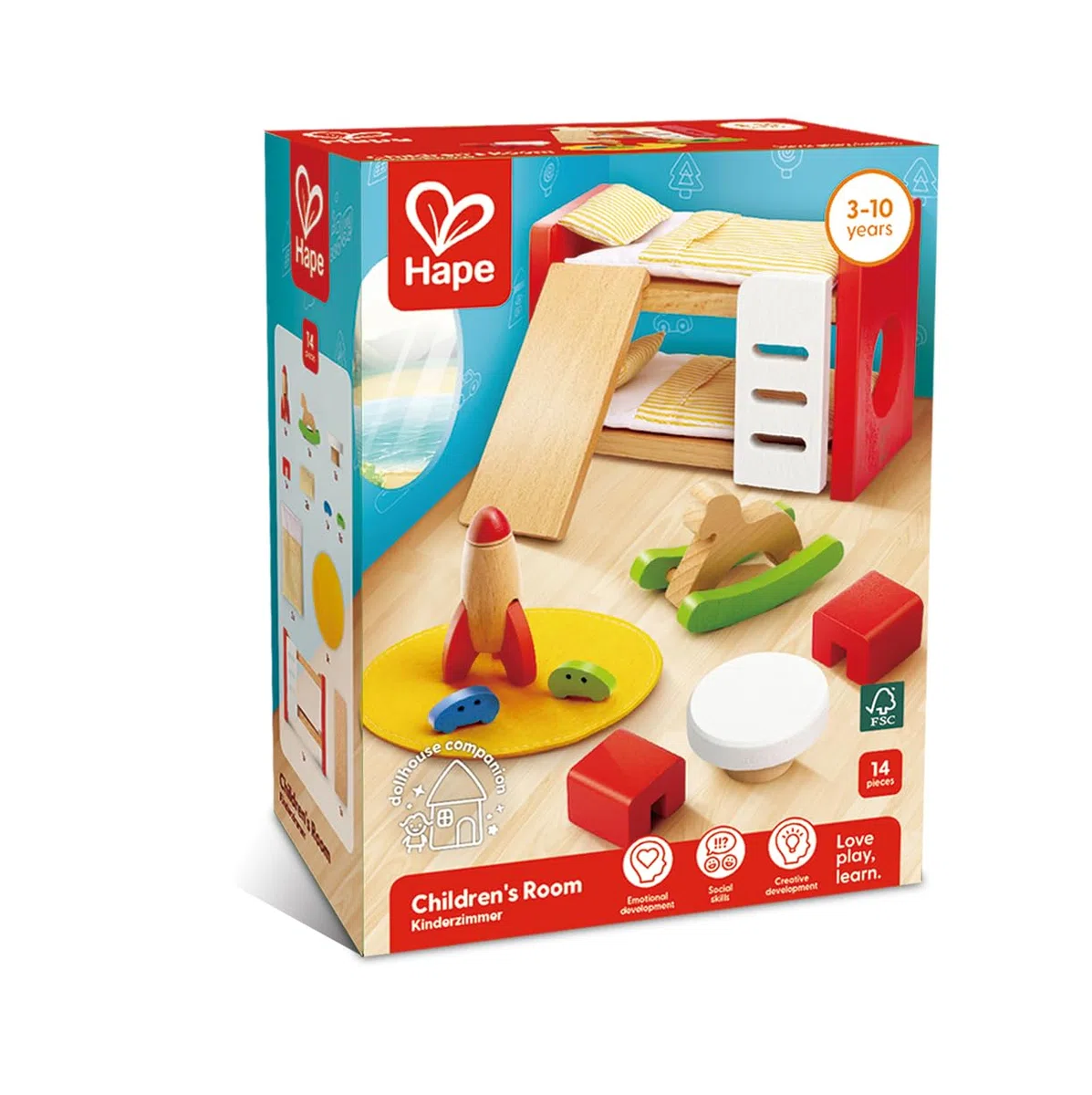 Hape Cameretta dei bambini per la casa delle bambole | Mobili e accessori in legno di qualità | Per gioco di ruolo dai 3 anni