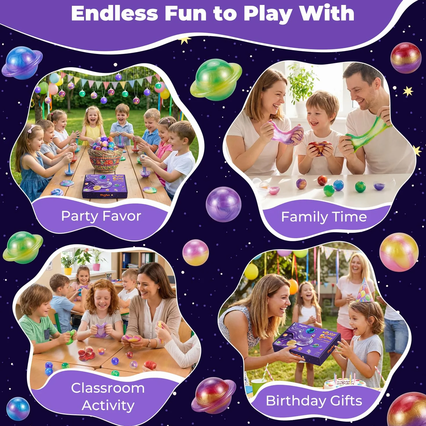 Theefun Slime Party Favors, 24 Pack Galaxy Slime Ball Party Favors – Elastico, non appiccicoso, antistress e sicuro per ragazze e ragazzi, perfetto per feste, ricompense in classe