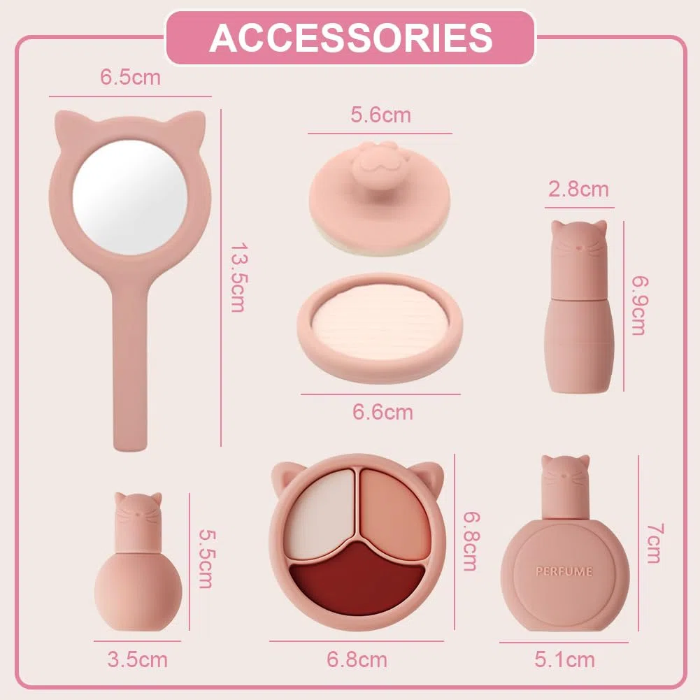 HOTUT Set di trucchi per bambini, 8 Pezzi Giocattoli Bambino per Regalo Bimba Bambino, Set da trucco in silicone per bambine di giocattoli finti Montessori con specchio per bambini e bambine
