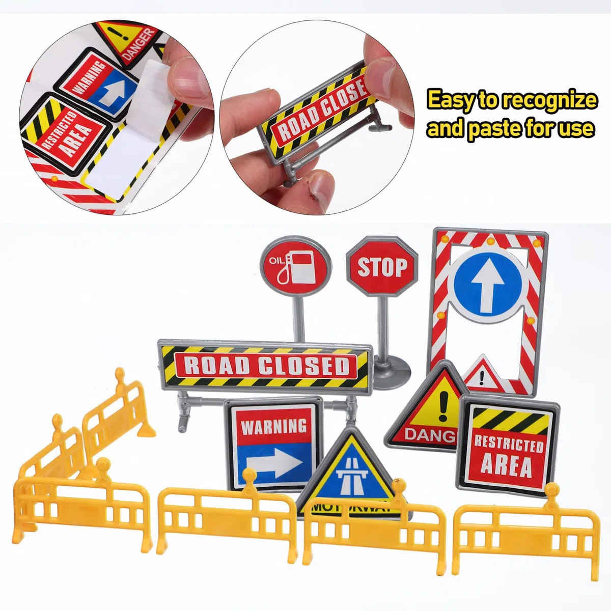 Set di Segnali Stradali Mini per Bambini Include 6 Mini Coni Stradali 12 Segnali Adesivi E 1 Semaforo Giocattoli Educativi per Insegnare Le Regole del Traffico