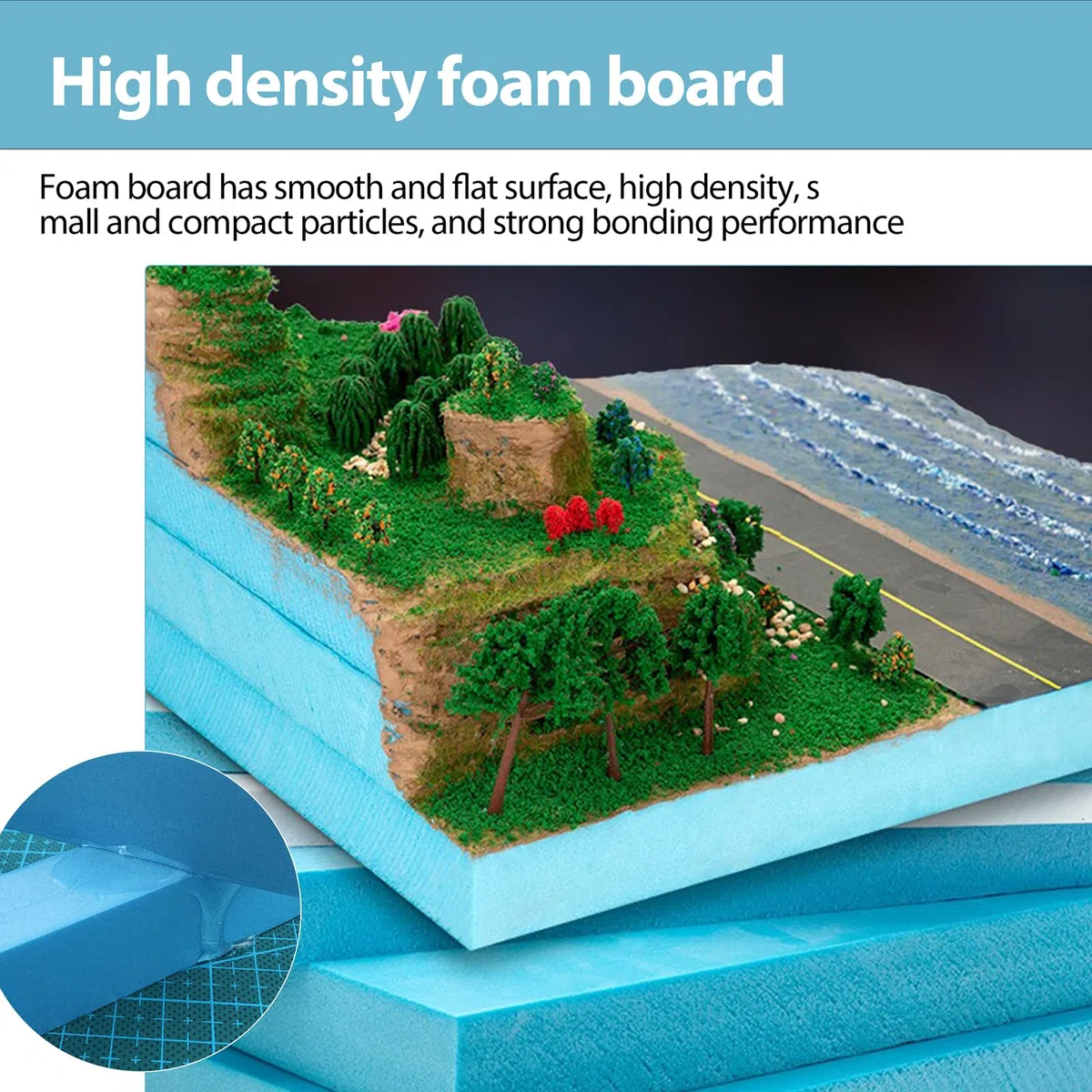 RANJIMA Piastre in schiuma rigida, 30 x 20 x 2 cm, blu, pannelli di polistirolo rigido da 20 mm, per fai da te, modellismo, paesaggio, modellazione, artigianato, schiuma, base