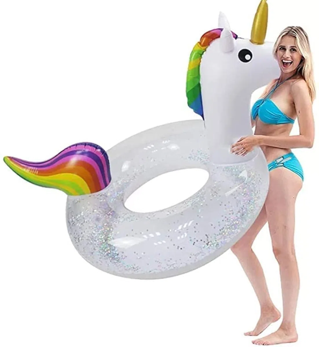Anello da nuoto gonfiabile con unicorno, per piscina, giocattolo acquatico, gonfiabile, anello da nuoto, trasparente, per adulti, bambini, ragazze