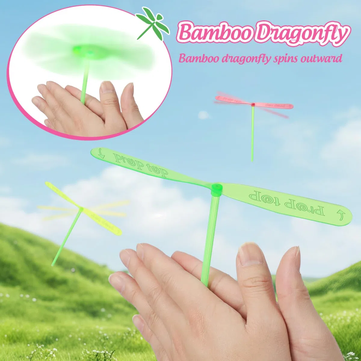 Toyvian 40Pcs- Dragonfly Mano Sfregamento Doppio Volante Foglie Di Plastica Libellula Giocattolo Elicottero Rotazione Bambini Giocattolo All'aperto Regalo Colore Casuale