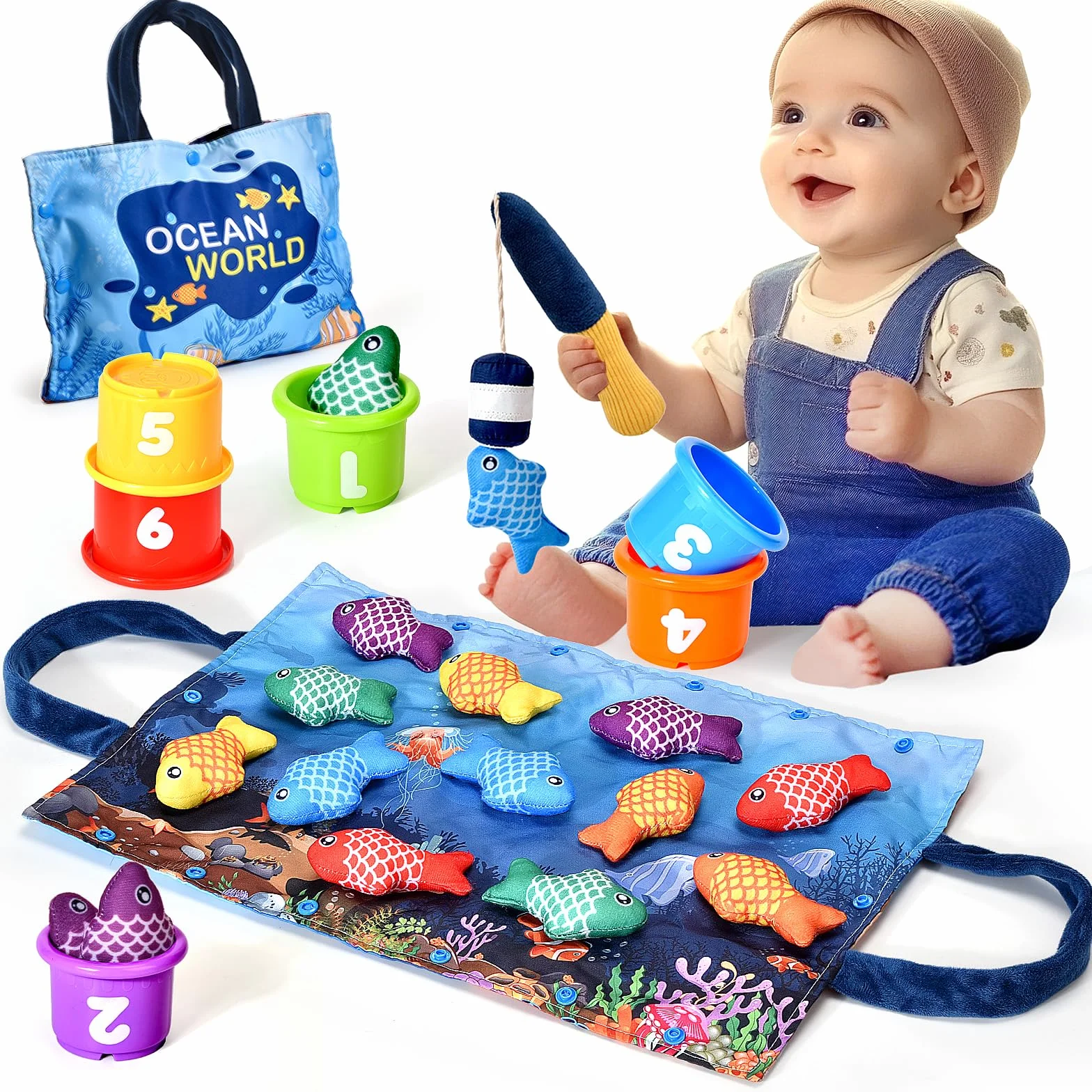 Giochi Bambini 1 Anno 2 Anni, 20PCS Montessori Gioco Pesca Morbidi, Regalo Bambino 6 12 18 Mesi, Interattivi Educativo Giocattoli Bambino