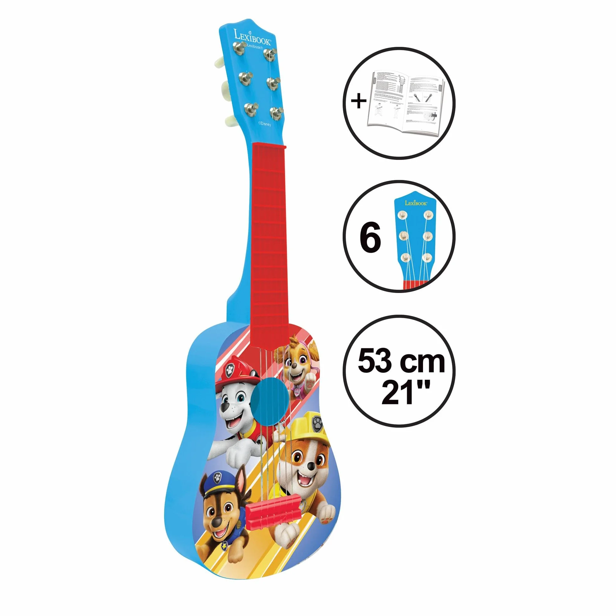 Lexibook Paw Patrol La Squadra dei Cuccioli Chase La mia Prima Chitarra, 6 corde in nylon, 53 cm, guida inclusa, blu/rosso, K200PALXB