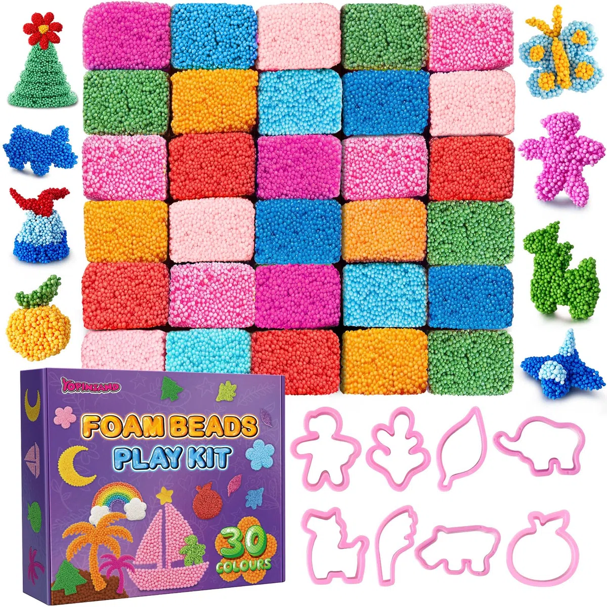 Kit di Gioco con Perline di Schiuma – 30 Confezioni di Perline di Schiuma Modellabile per Bambini, Slime Sensoriale per Bambini e Bimbi Piccoli, Attività Creative Educative per Classe Prescolare