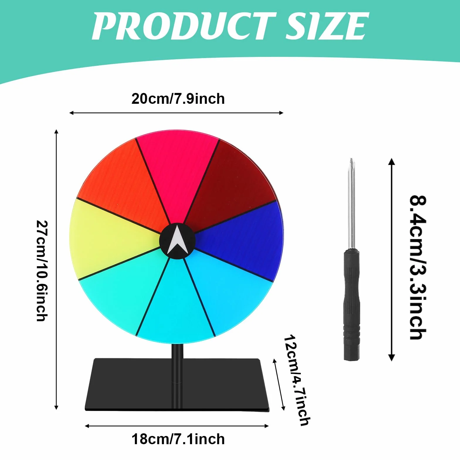 Ruota di Fortuna Girare, Colorata Rotella di Fortuna, Ruota Girevole Cancellabile a Secco, 8 Slots Color Roulette Prize Wheel, Ruota della Roulette da Tavolo per Compleanno Lotteria Festa Festa