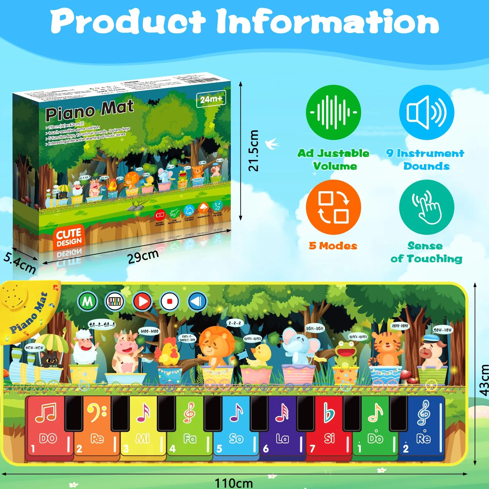 Tappeto Musicale, Tappeto Musicale Bambini, Bambini Tappetino per Pianoforte con 10 Animali, Tappeto da Danza, Tappeto Musicale Bambini 1 Anno, per Regalo Natale, Regalo di Compleanno