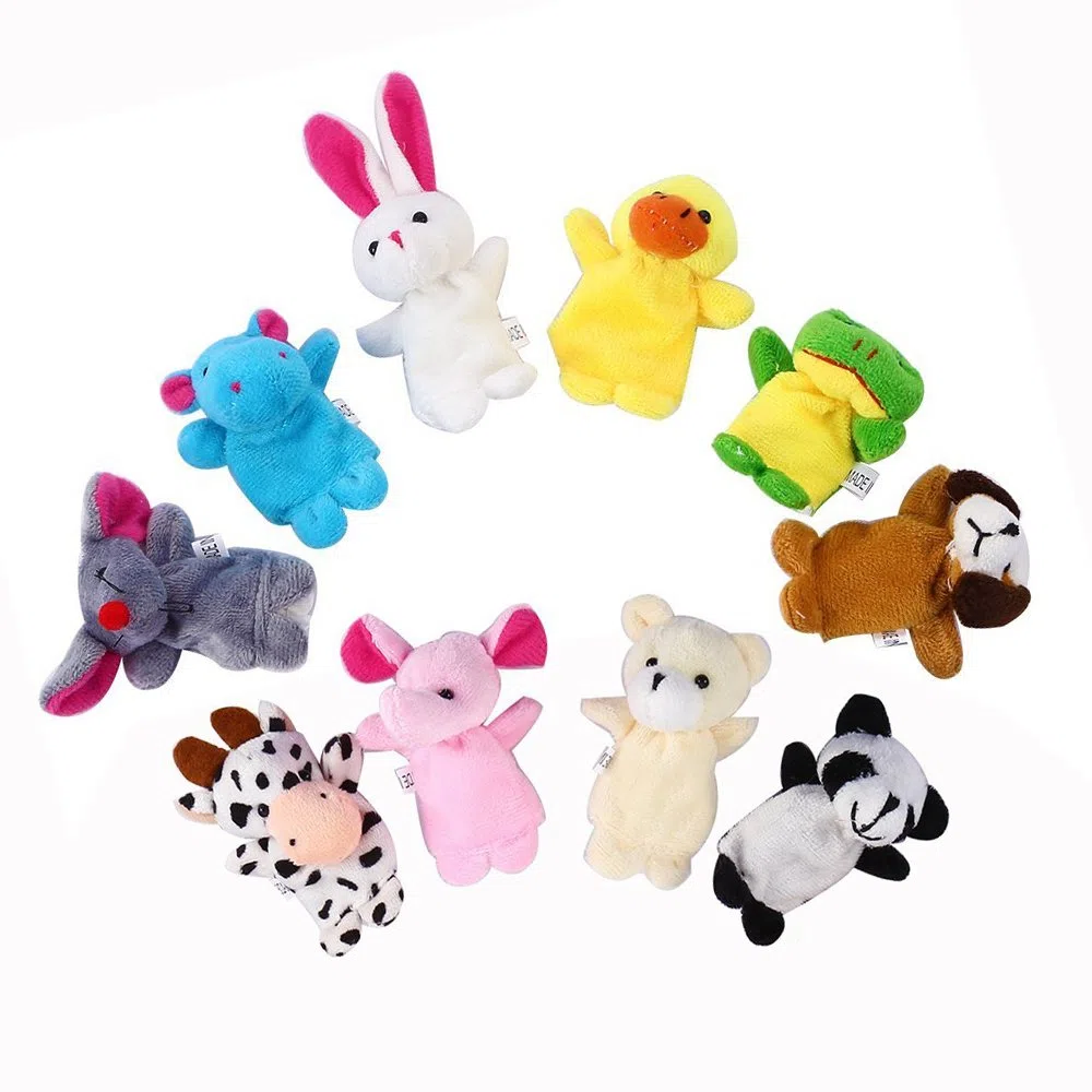 16 Pezzi Marionette Dita in Velluto,Burattini a Dito con 10 Animali e 6 Famiglie