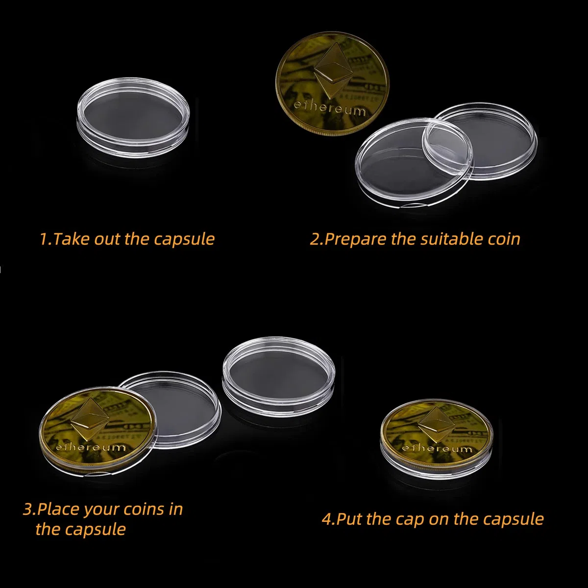 XZEIT 200 Pezzi Custodie per Monete 25mm Monete di Collezione in Plastica Capsule di Monete Rotonde Trasparente con Scatola Organizzatore per La Raccolta di Monete