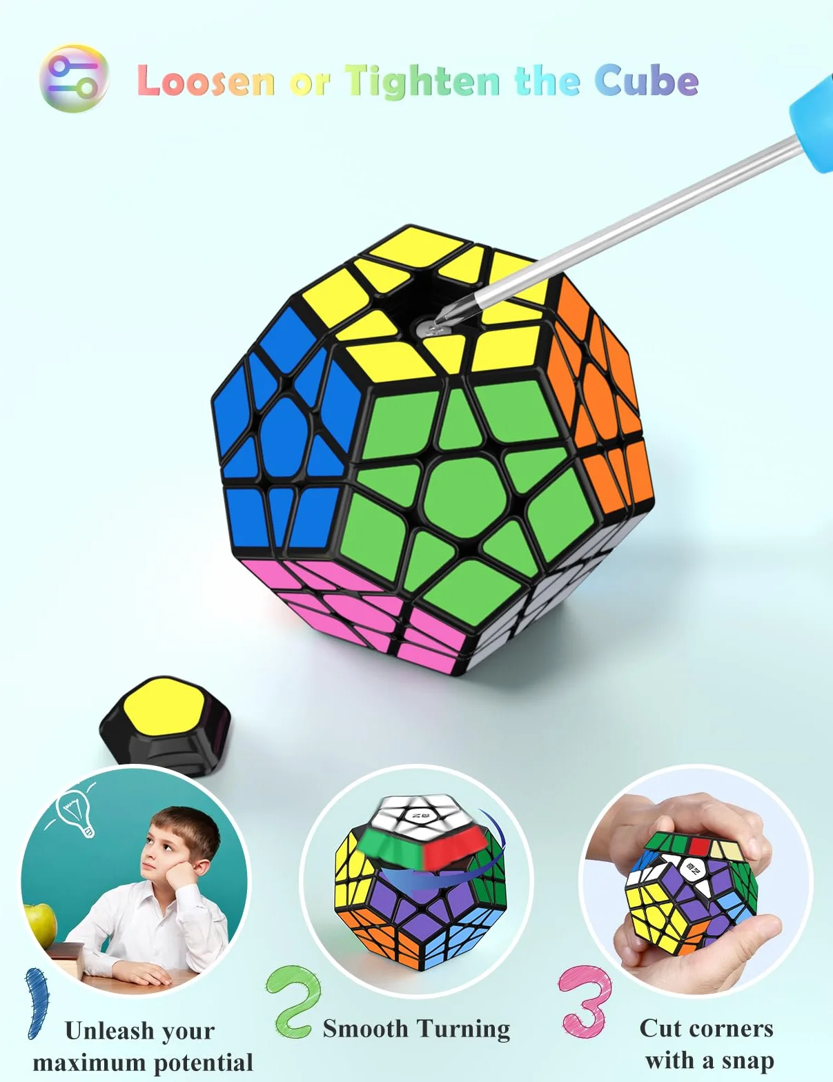 ROXENDA Speed Cube Set, 2X2 3X3 4X4 Piramide Megaminx Cube - Cubo Magico Fast Cubo di Velocità Collezione per Bambini e Adulti [5 Pack] (Sticker)