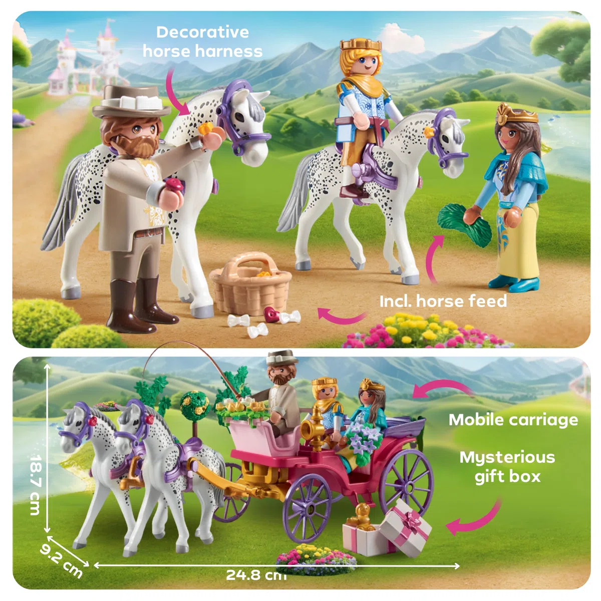 PLAYMOBIL | Princess Magic | Passeggiata in carrozza reale con principessa e principe | Giocattolo della principessa | Giocattolo da favola per bambini dai 4 anni in su | 71846