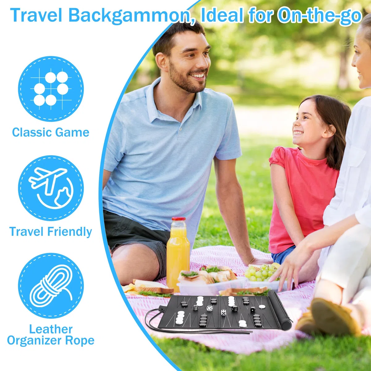 Backgammon da Viaggio in Pelle, Set Backgammon 36x25.5 cm Piegevole per 2 Giocatori, Gioco da Tavolo Classico per Adulti, Giochi da Viaggio per Camper, Escursioni e Regalo