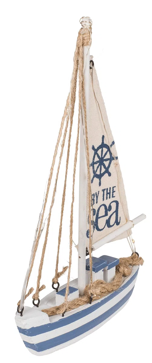 Out of the blue Barca a vela in legno con 7 LED, ca. 25 x 16 x 4 cm, batterie incluse