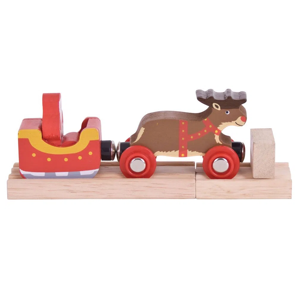 Bigjigs Rail Slitta e Renna di Babbo Natale
