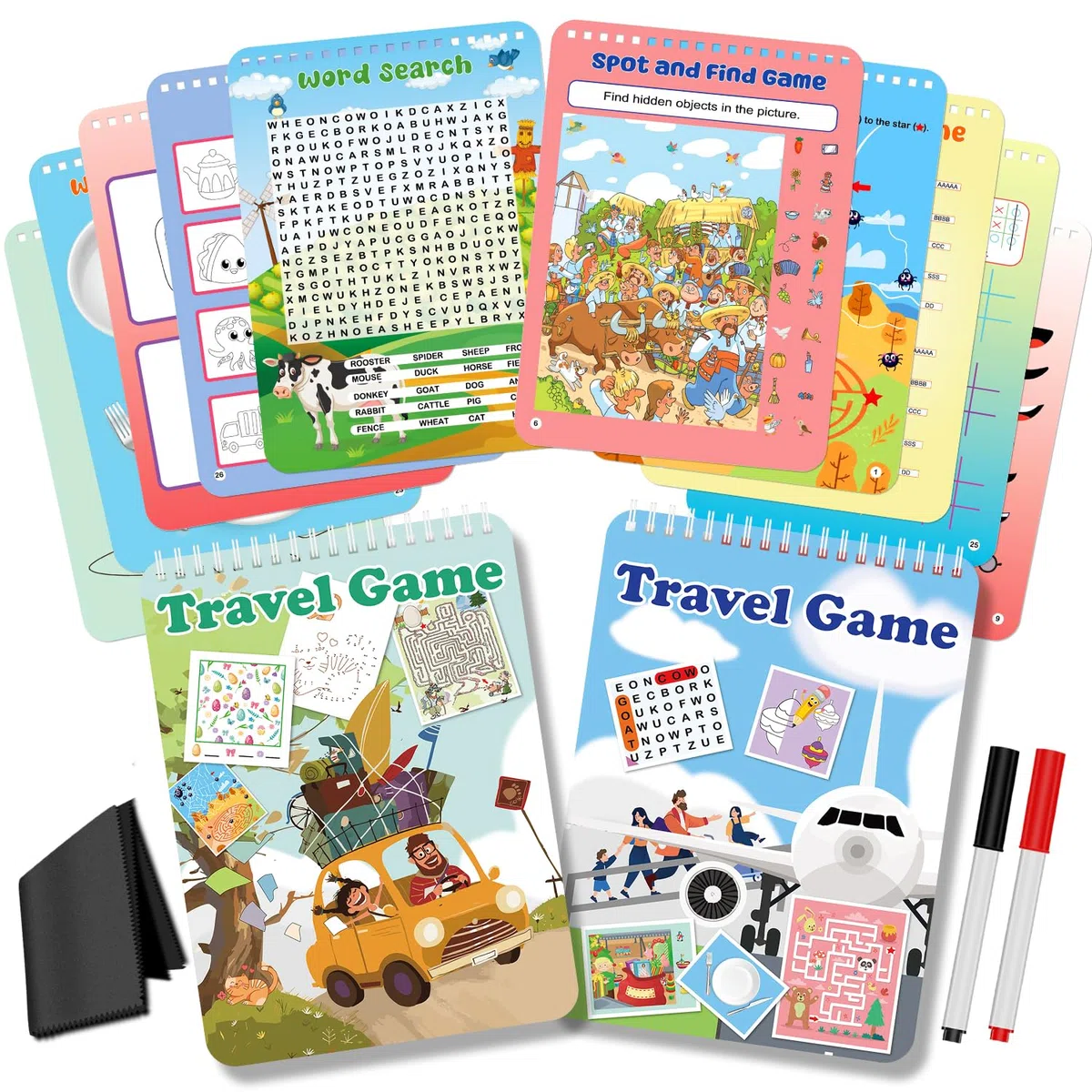 Elfew 2 Confezioni di Giochi Riutilizzabili per Attività per Bambini Età 4-8, 8-12, Giochi da Viaggio Includono 56 Giochi Diversi, 1-2 Giocatori, Giocattolo e Strumento di Apprendimento per Attività