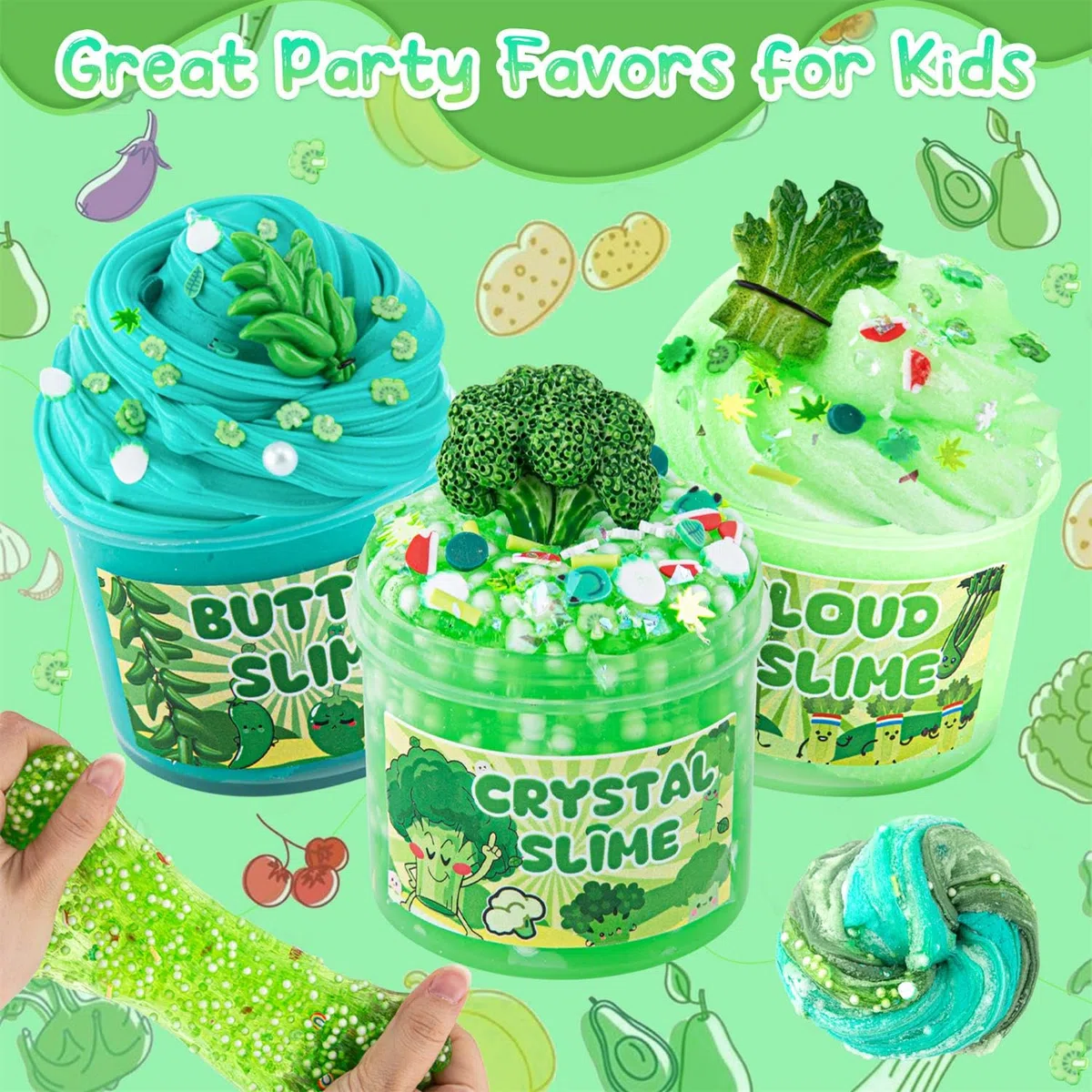 Kit di 6 confezioni di slime verde sfumato – Cloud Butter Clear & Crunchy Slimes per bambini con vari componenti aggiuntivi, bomboniere non appiccicose per ragazzi e ragazze