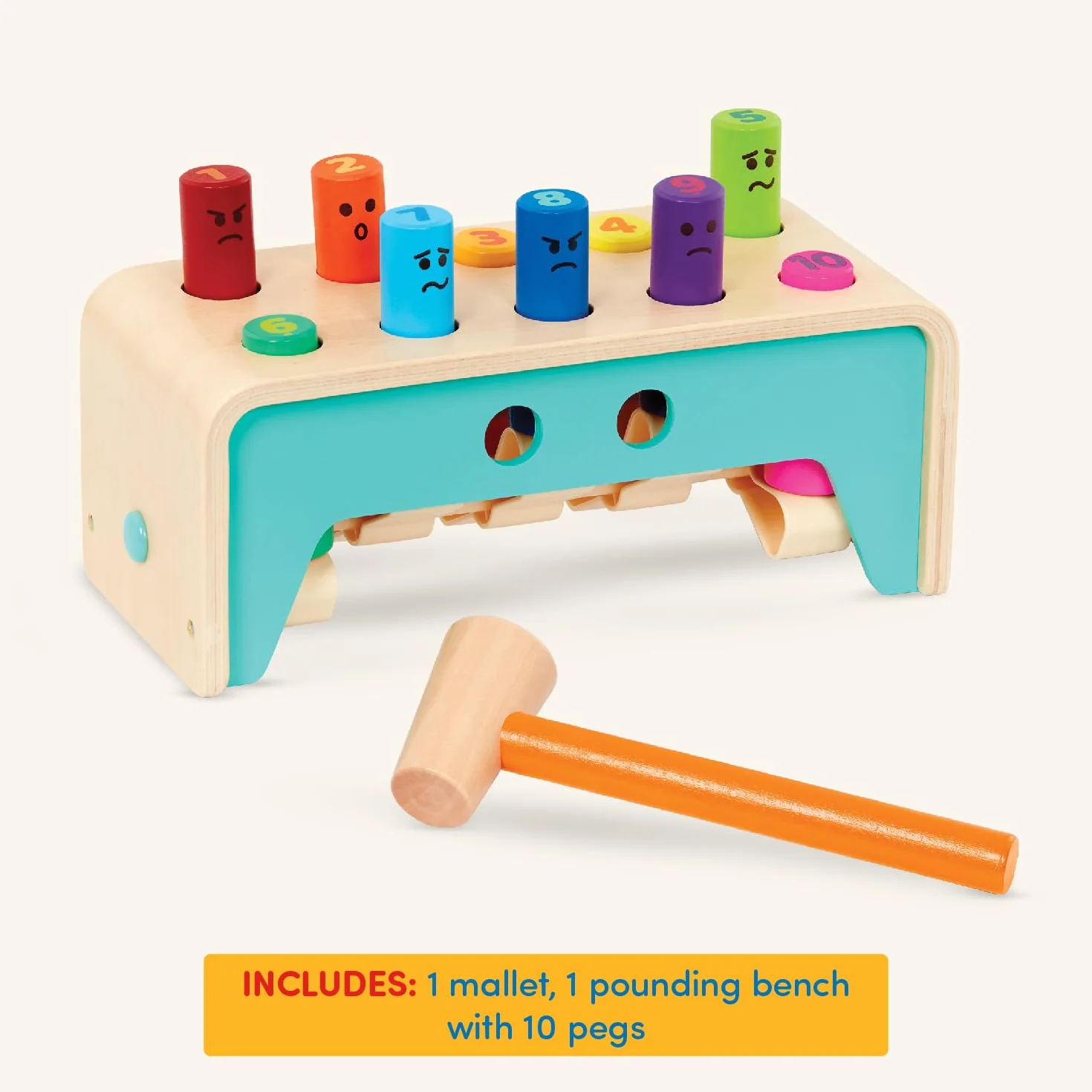 Battat – Panca per Il Peso e Il conteggio – Martello di Legno per Bambini e Ragazzi – Panchina con pioli e mazzuolo – Giocattolo colorato per Lo Sviluppo – Panca per Il Peso e Il conteggio – 1 Anno +