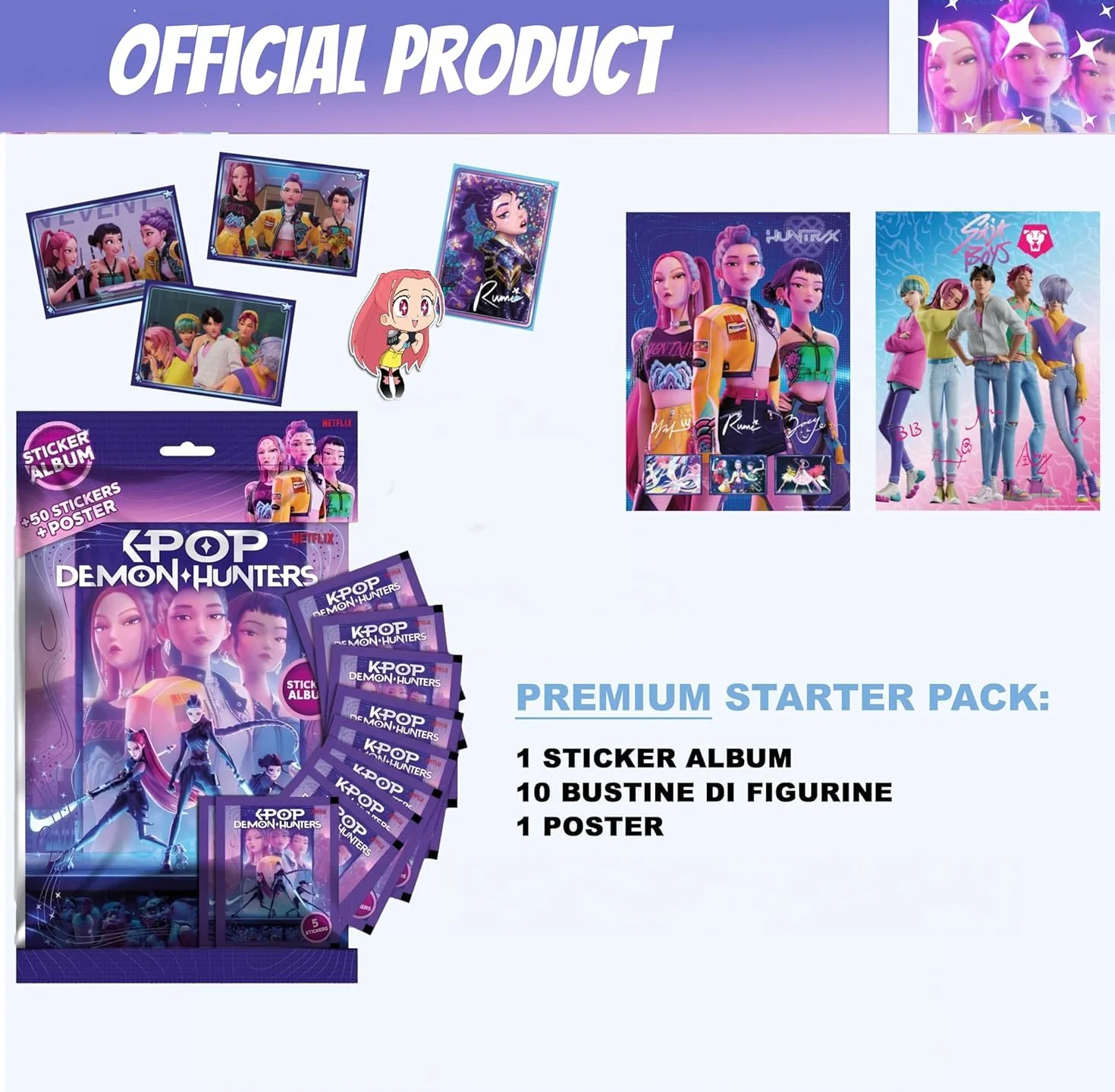 Generico KPOP DEMON HUNTERS Album + 10 Bustine di Figurine + Poster - Premium Starter Pack