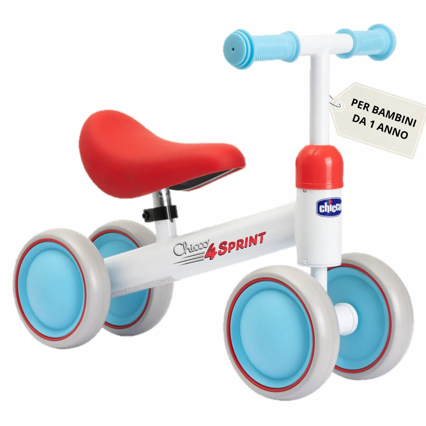 Chicco Ride-ON Quadriciclo Senza Pedali, Bicicletta Senza Pedali Equilibrio per Bambini, Guida Fluida, Ruote in gomma, Morbida Sella Antiscivolo, Manici Antiscivolo, 1-3 Anni, max 20 kg, Bianco