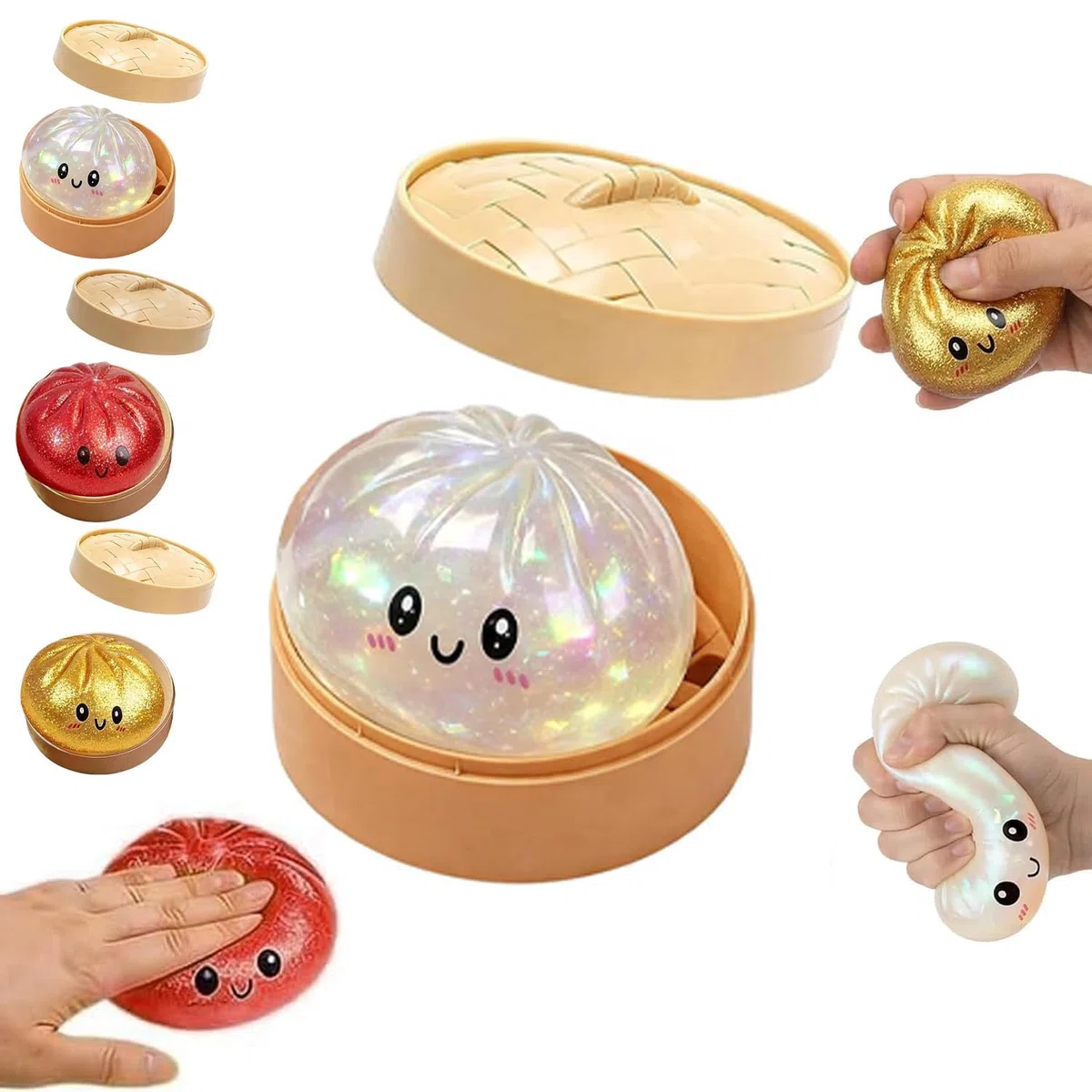 Dumpling Squishy Giocattolo Baozi Glitterato, Giocattolo Schiacciabile Deformabile, Pallina Antistress Adulti, Fidget Toy, Regalo Compleanno Bambini, Rilassamento Ufficio (Bianco.)