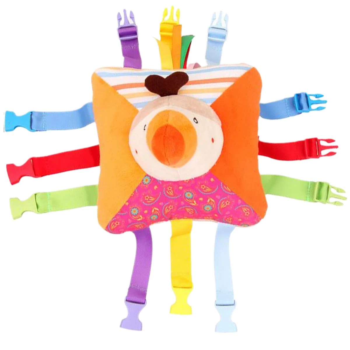 Giocattoli da Viaggio per Bambini con 6 Paia di Fibbie, Giocattolo educativo in Peluche a Forma di con Figura Geometrica e Suono Tascabile, attività motorie Fini per Bambini