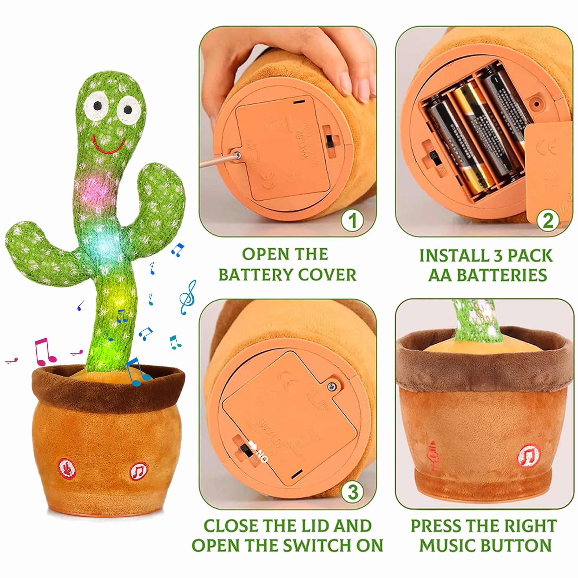Cactus Parlante Divertente con Luci LED - Giocattolo Antistress che Balla e Ripete la Voce, Regalo Originale per Ufficio, Casa, Feste e Bambini