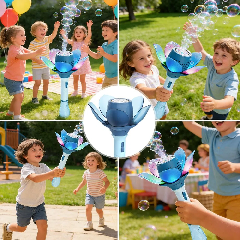Fiore di Loto Pistola a Bolle, Pistola Bolle di Sapone Bambini 10000+ Bolle/Minuto, Sparabolle di Sapone Bambini Automatico con 120ml Soluzione
