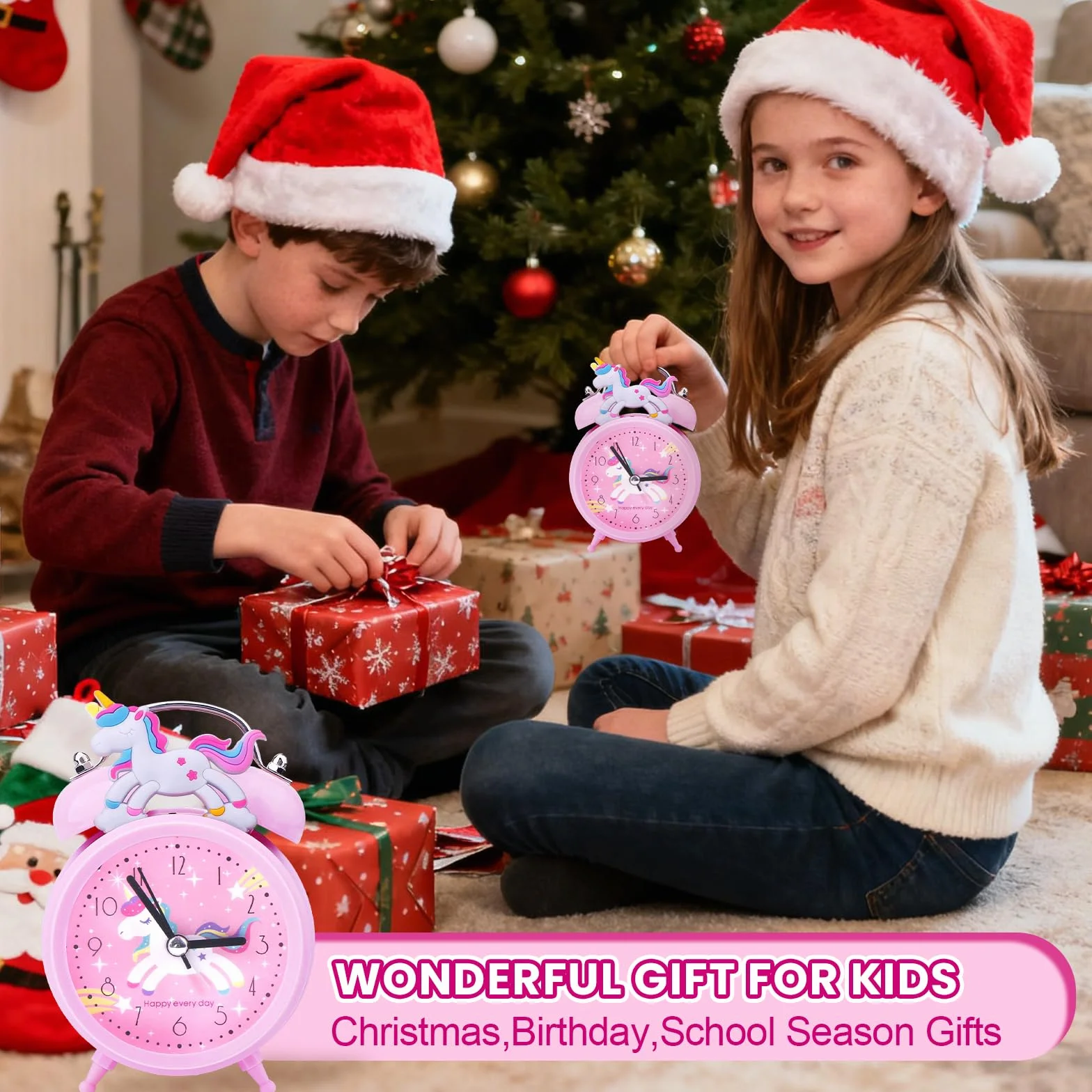 Aitsite Classico Sveglia Bambini, Orologio Unicorno Rosa con Luce Notturna Senza Ticchettio, Silenziosa, Portatile, Sveglia da Comodino Adatto per l'arredamento Della Stanza e Regali di Natale