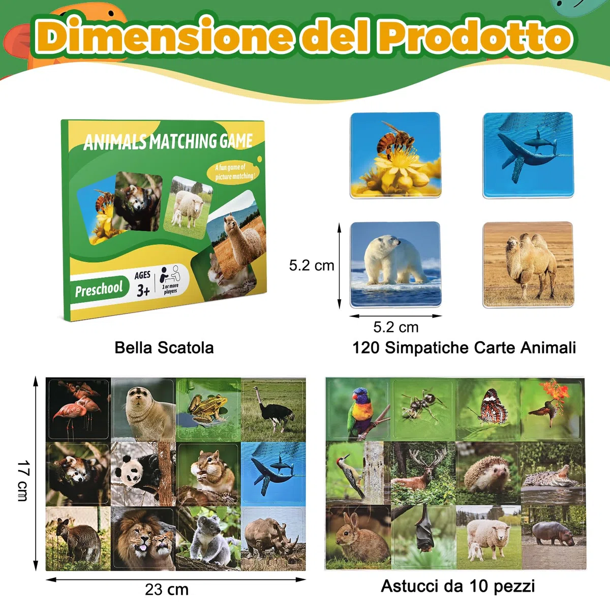 Tigvio Memory - Memory Gioco per Bambini, Divertente Memoria per Adulti e Bambini con 60 paia carte da 5.2x5.2 cm, Adatto come Regalo per Bambini dai 3 Anni e Animali e Appassionati Della Natura