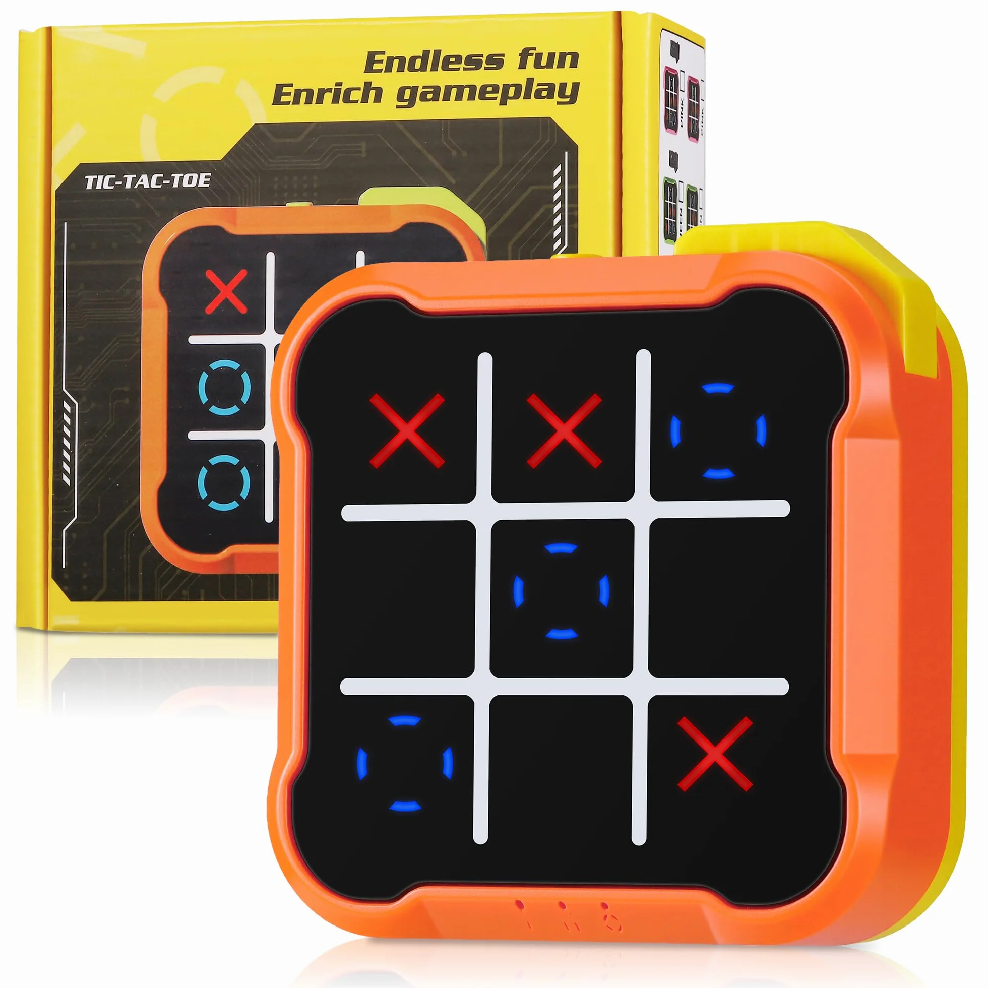Elettronico Tic Tac Toe Bolt Gioco 4-in-1, Console Giochi Tris Elettronico Silenziosa, Giochi Portatili da Viaggio, Gioco di Reazione e Logica per Adulti, Ricaricabile (1-4 Giocatori), Arancione
