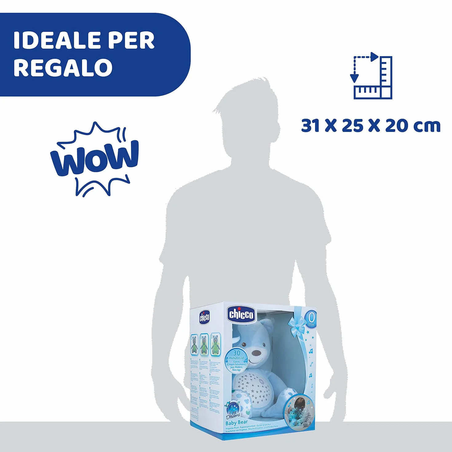 Chicco First Dreams Orsacchiotto Peluche Baby Bear, Soffice Pupazzo Proiettore con Luce Notturna Bambini, Effetti Luminosi e Rilassanti Melodie, Azzurro - Giochi Neonato 0 Mesi +