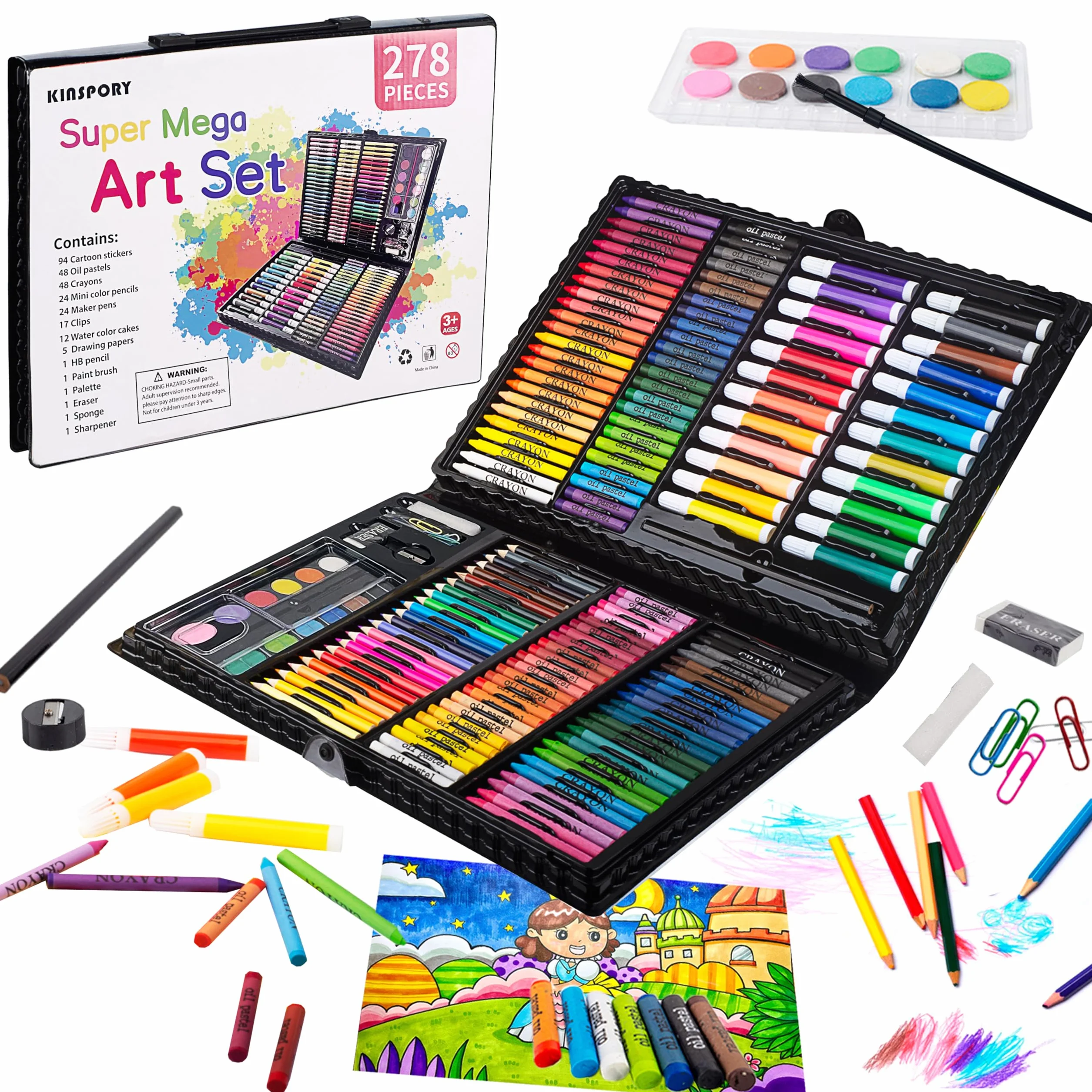 KINSPORY 278 pezzi valigetta colori bambina, pittura valigetta per bambini, Set per disegno, kit disegno acquarellabili bambini (Bianco)