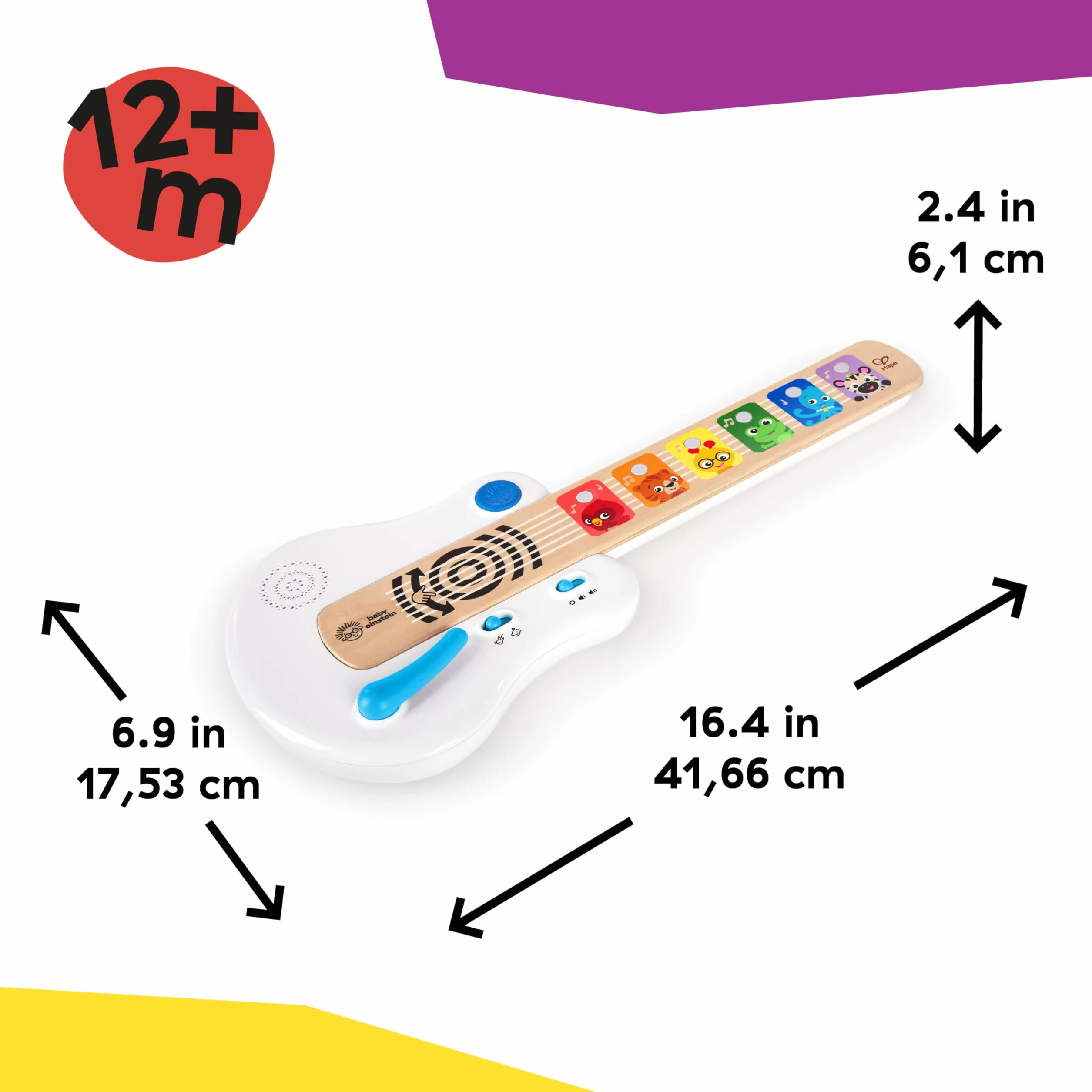 Baby Einstein, Hape, Chitarra Elettronica, Strum Along Songs Magic Touch, Giocattolo Musicale in Legno, 2 Modalità di Gioco, Strumenti Musicali per Bambini, dai 6 Mesi+