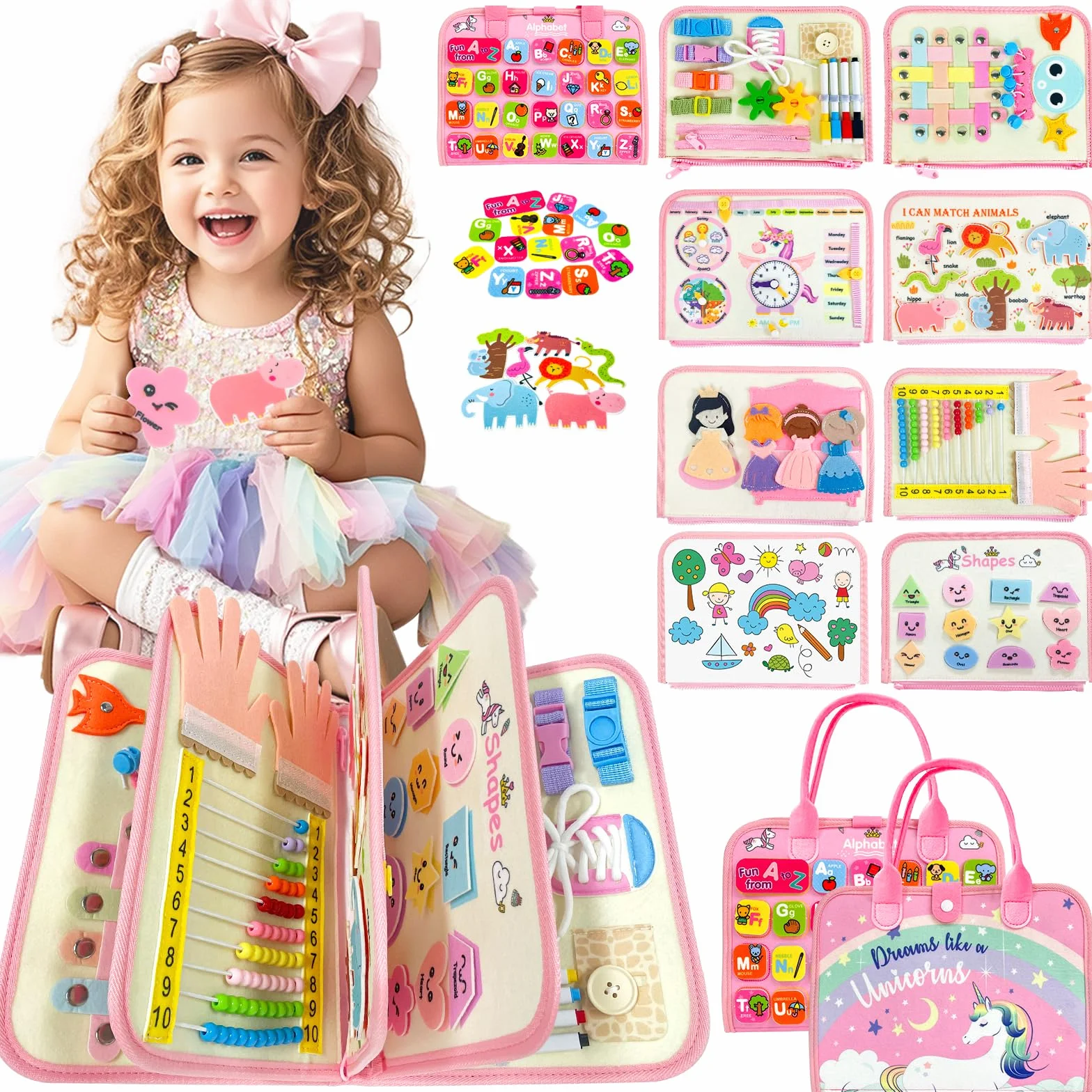 Busy Board, Giochi Montessori, Giochi Bambini 2 Anni, Libro Montessori Interattivo, Regalo Bambina 2 3 4 5 Anni, Montessori 2 Anni, Libri Bambini, Quiet Book, Regalo di Compleanno, Regali Natale